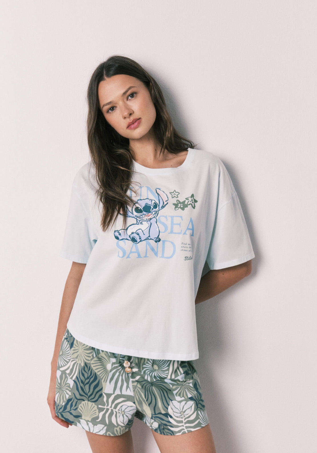 Short Sleeve Stitch Short Pyjamas - Blue