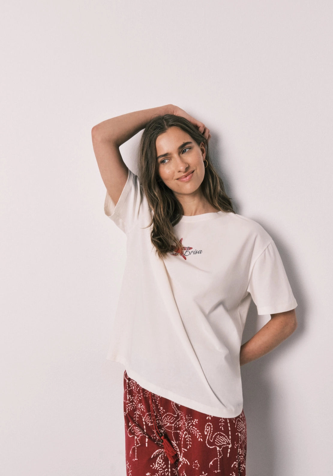 Stitch Palm Print Cotton Long Pyjama Set - White