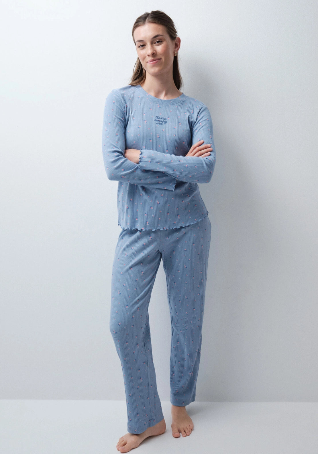 Coffee Club Cotton Long Pyjamas - Blue