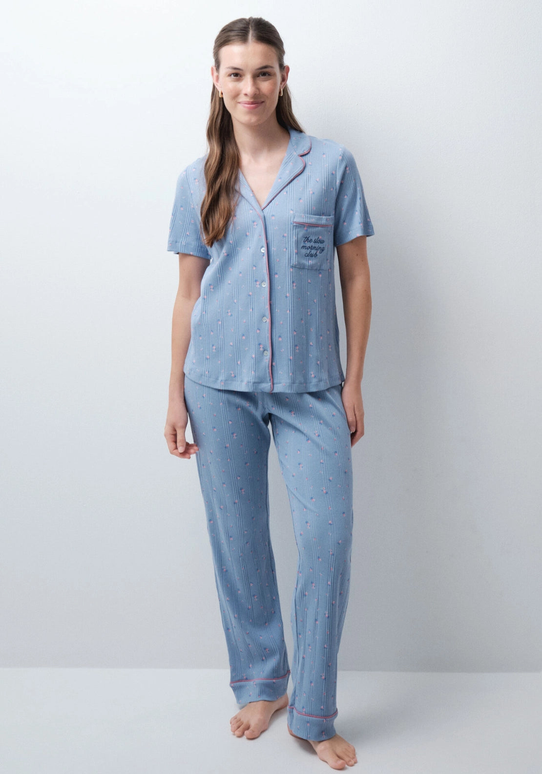 Coffee Club Classic Floral Pyjamas - Blue
