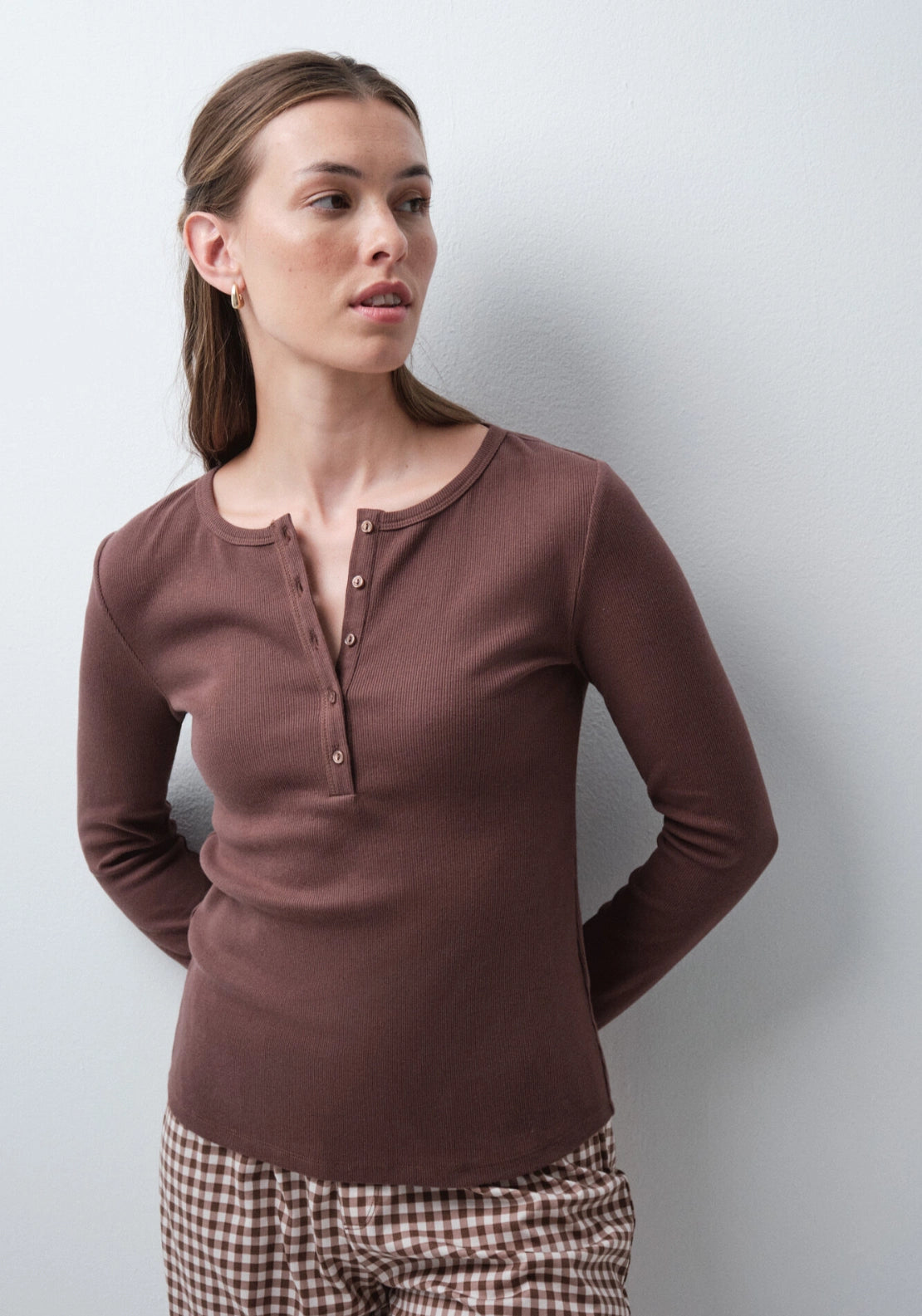 Plaid Cotton Long Pyjamas - Brown