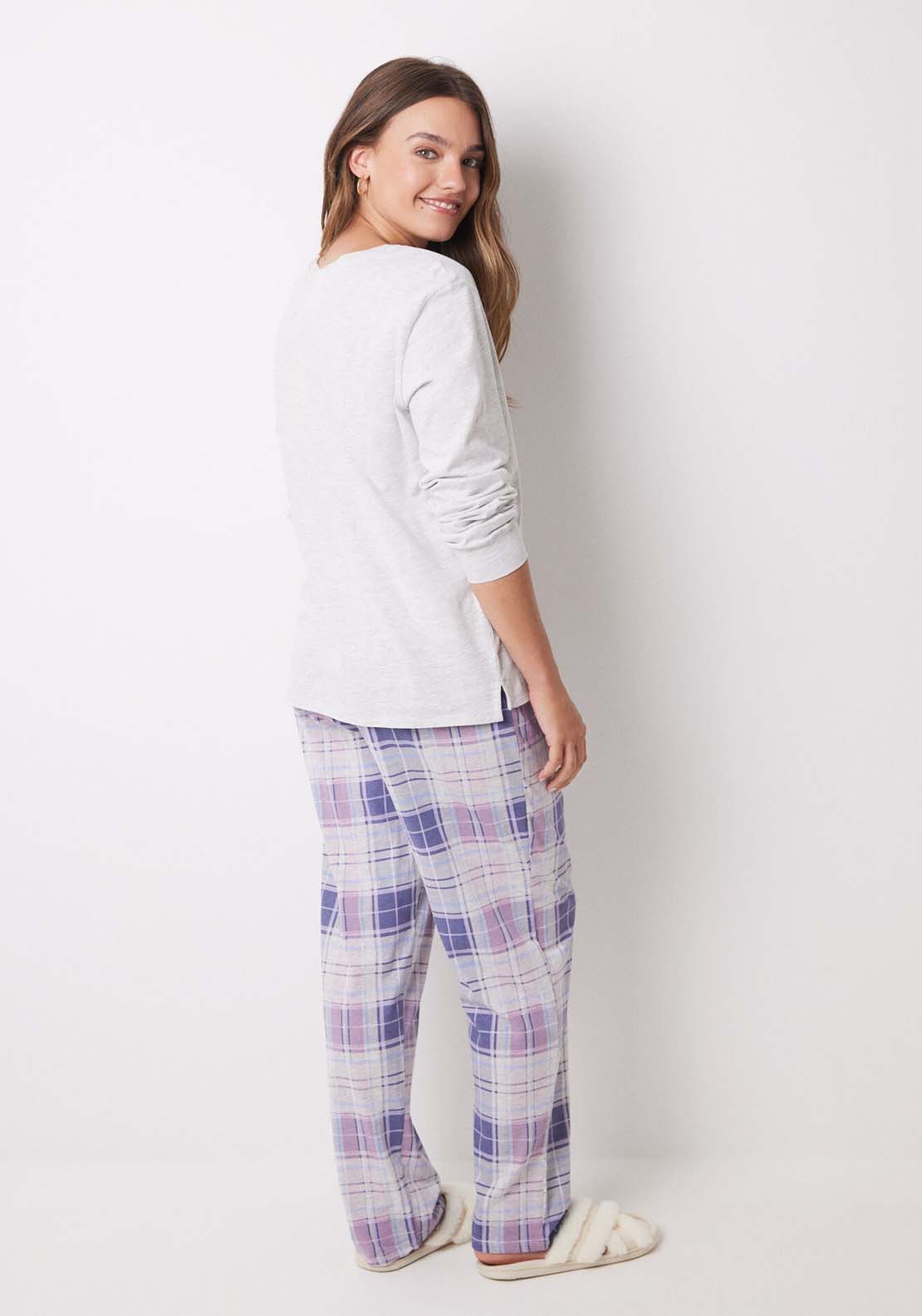 Womens Secret Long pajamas 100% cotton Snoopy checkered - Grey 3 Shaws Department Stores
