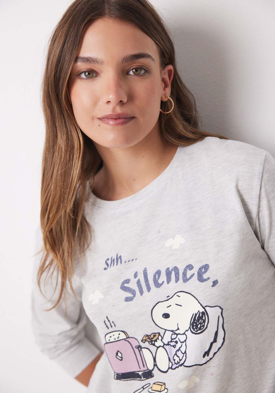 Womens Secret Long pajamas 100% cotton Snoopy checkered - Grey 4 Shaws Department Stores