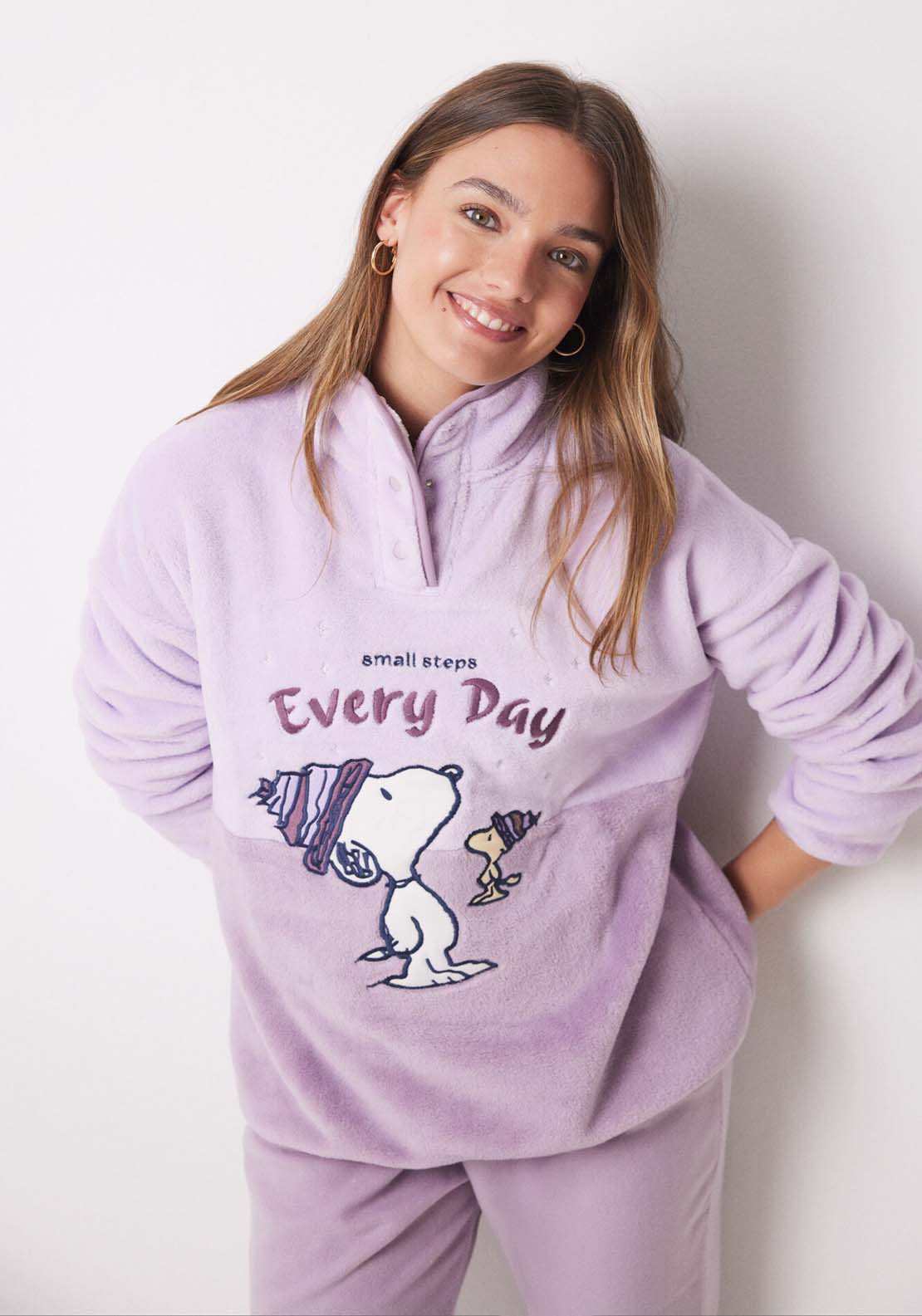 Womens Secret Long fleece Snoopy pyjamas - Pink 2 Shaws Department Stores