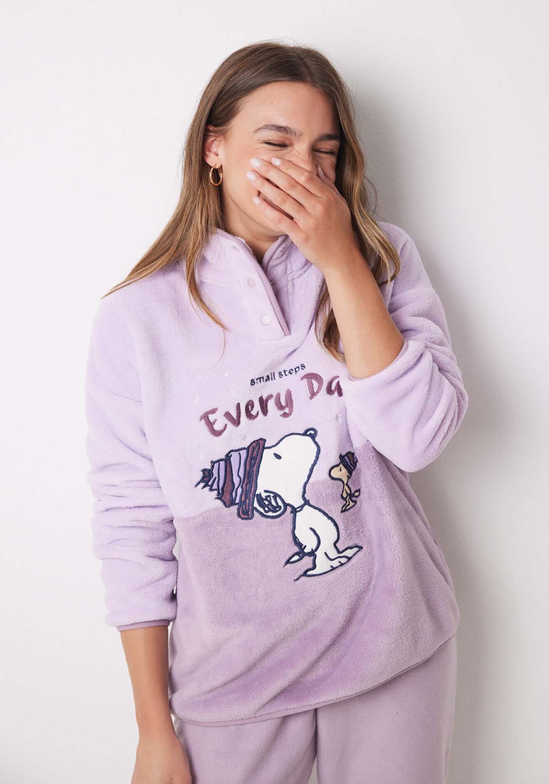 Womens Secret Long fleece Snoopy pyjamas - Pink 1 Shaws Department Stores