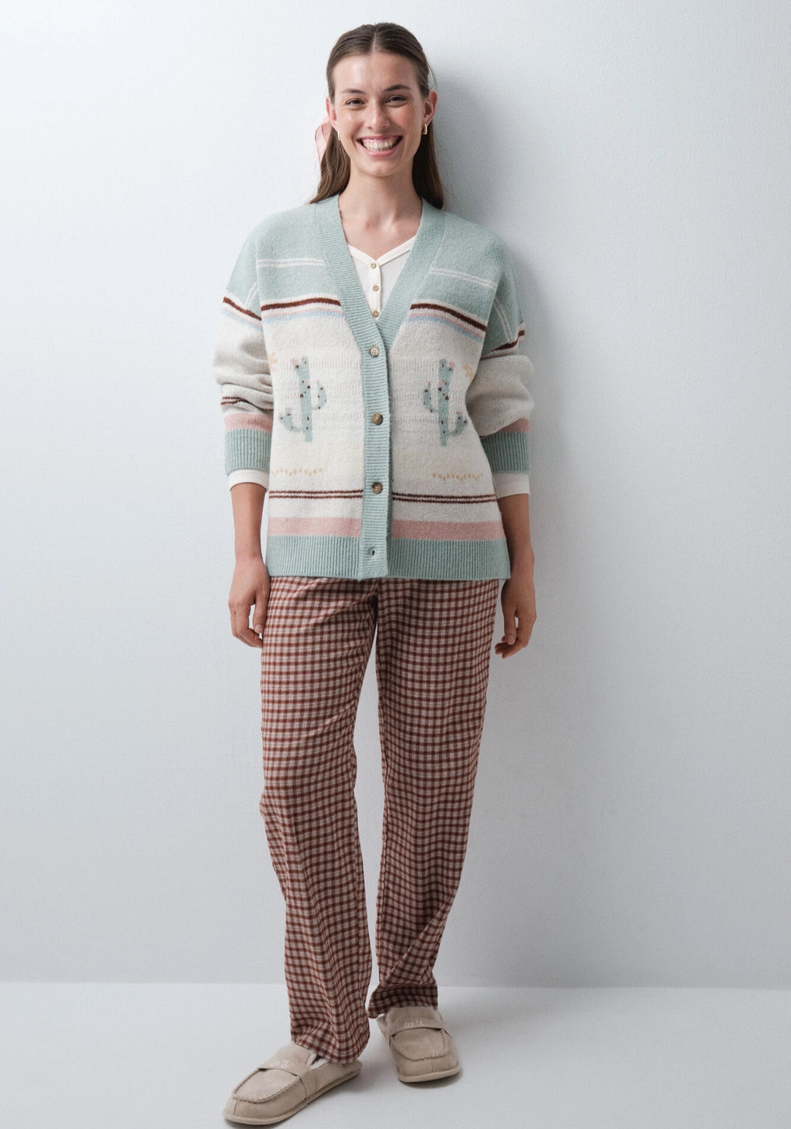 Short Knit Cardigan Robe - Multicolour