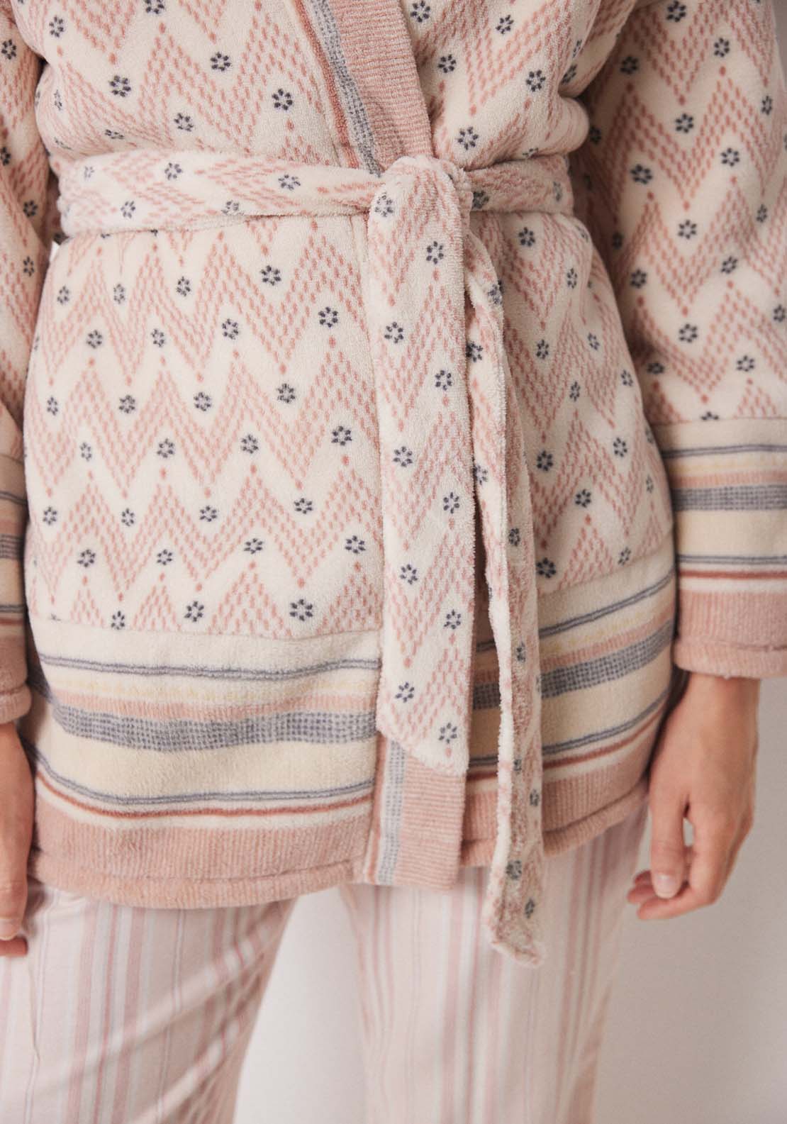 Womens Secret Short fleece robe with herringbone print - Orange Print 3 Shaws Department Stores