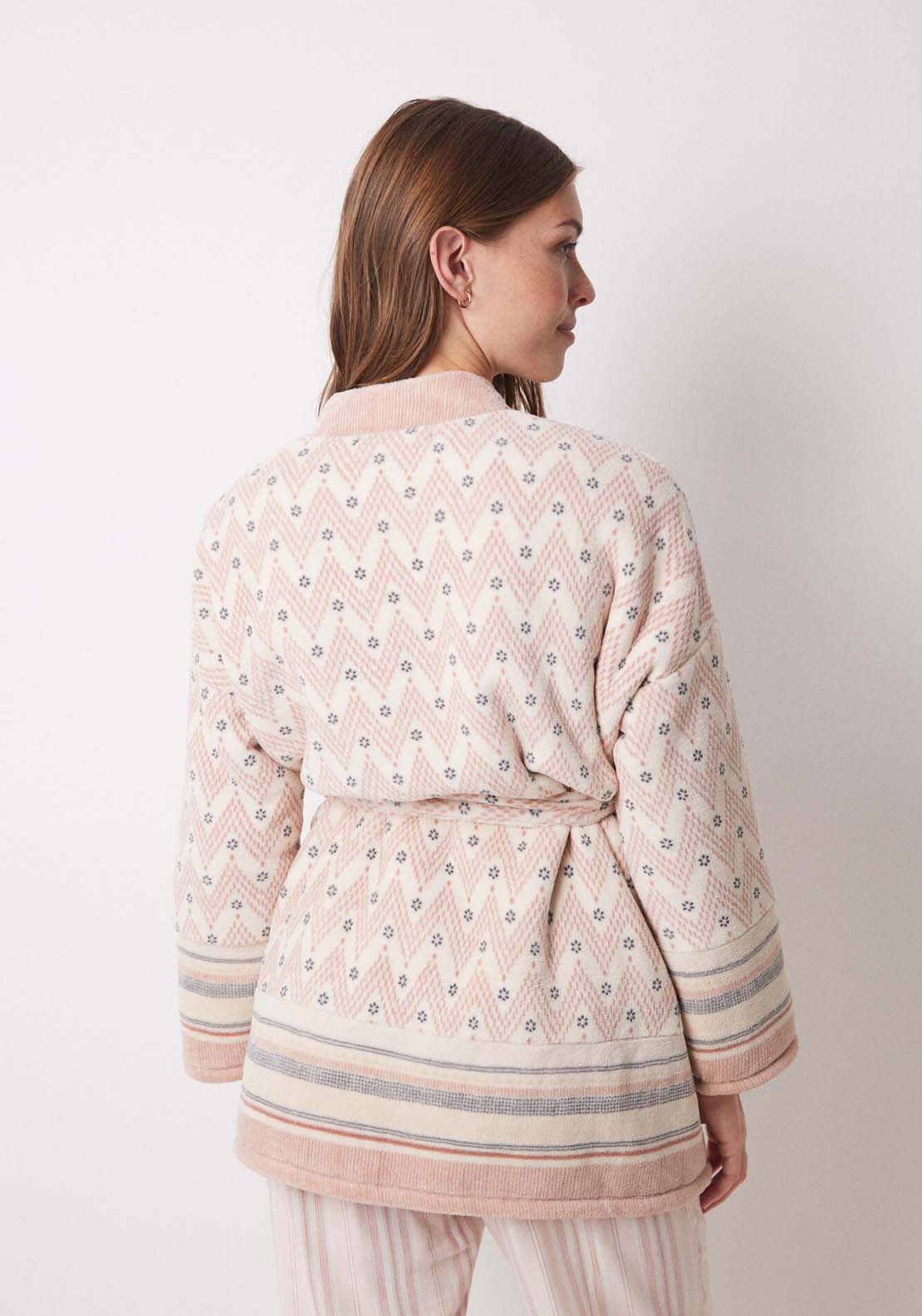 Womens Secret Short fleece robe with herringbone print - Orange Print 5 Shaws Department Stores