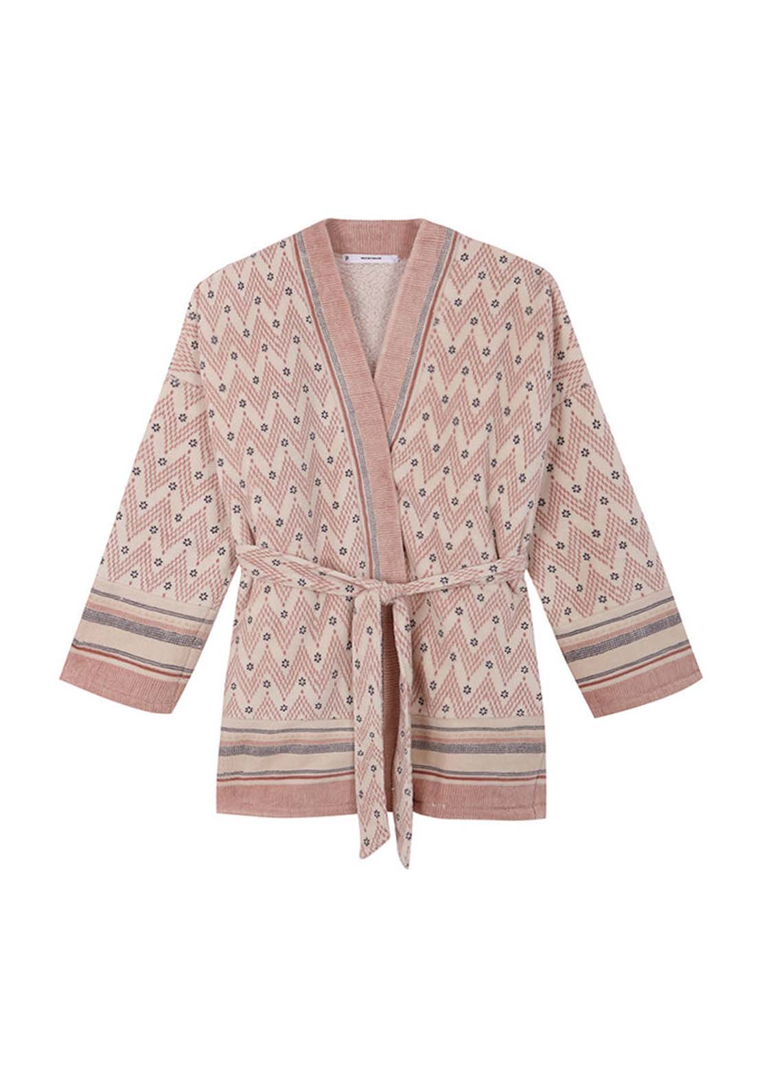 Womens Secret Short fleece robe with herringbone print - Orange Print 6 Shaws Department Stores