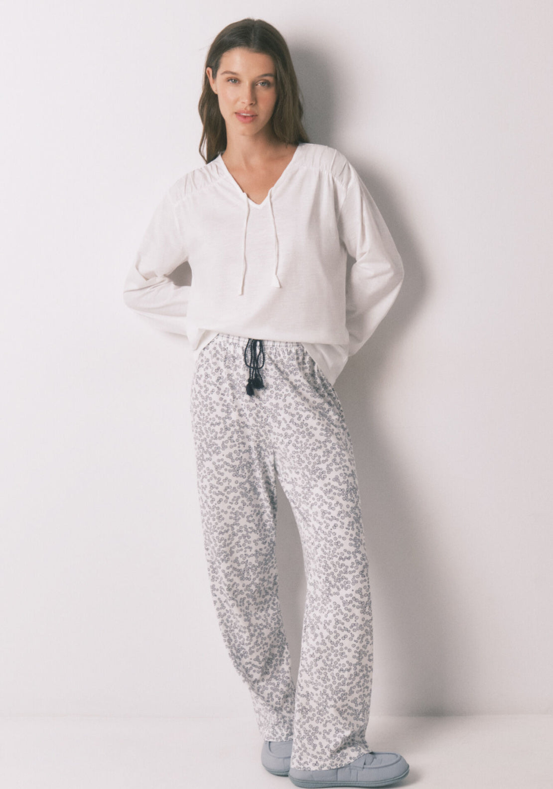 100% Cotton Ruched Long Sleeve T-Shirt - Ivory