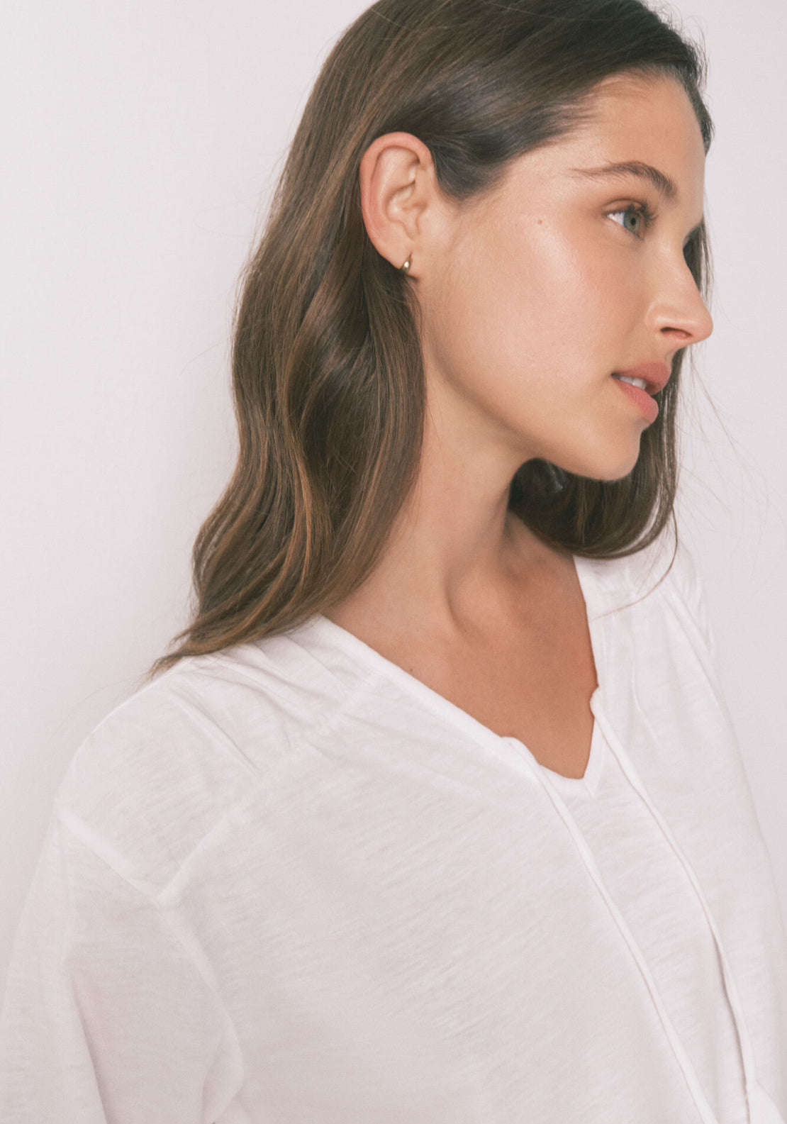 100% Cotton Ruched Long Sleeve T-Shirt - Ivory