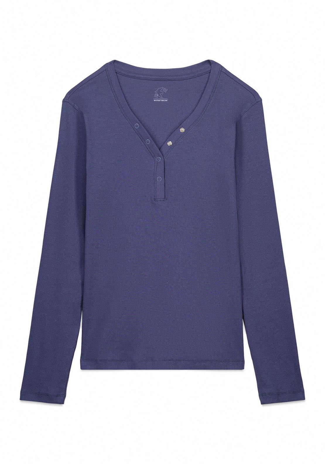 Ribbed Cotton Long Sleeve T Shirt - Blue
