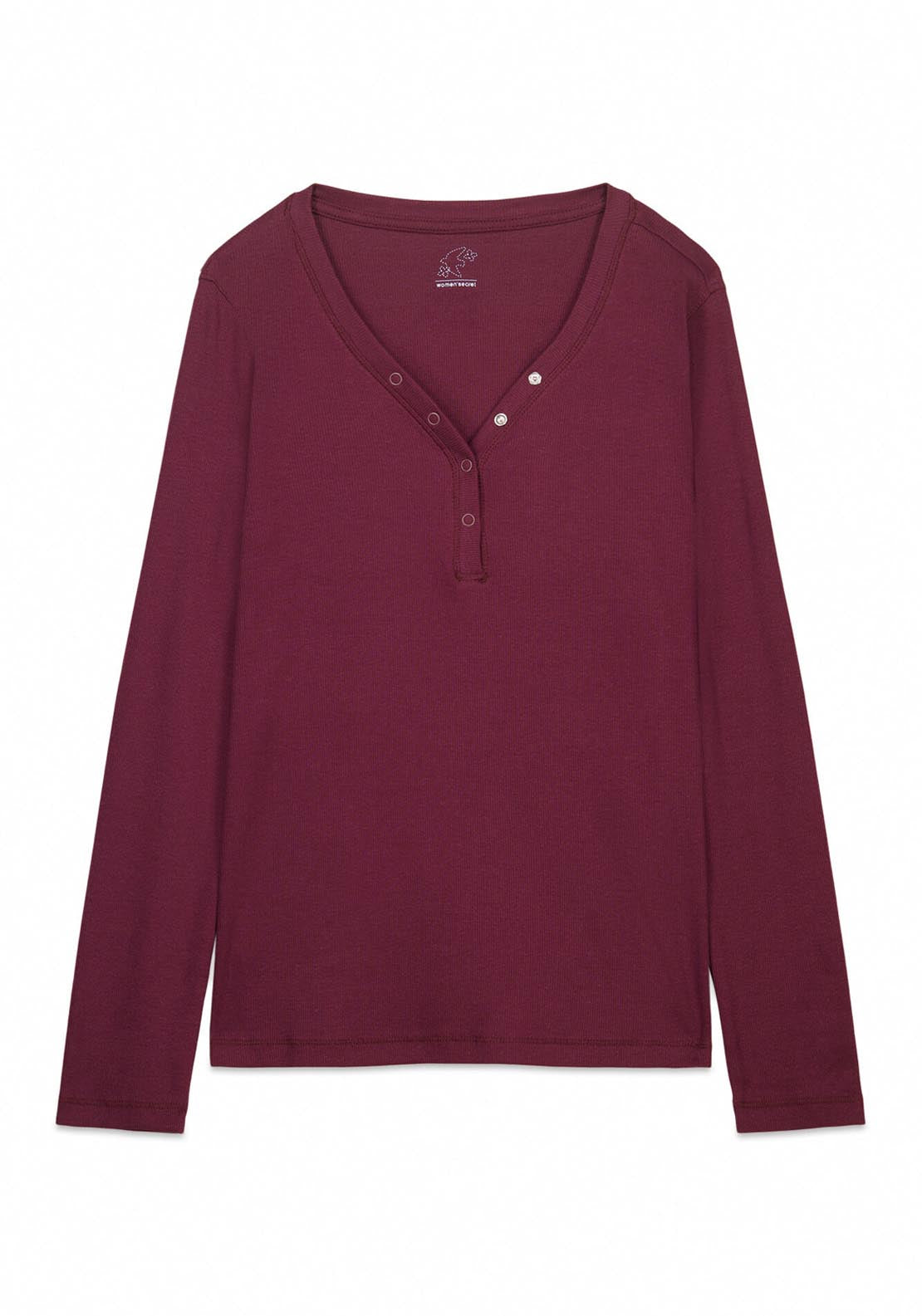 Ribbed Cotton Long Sleeve T Shirt - Wine