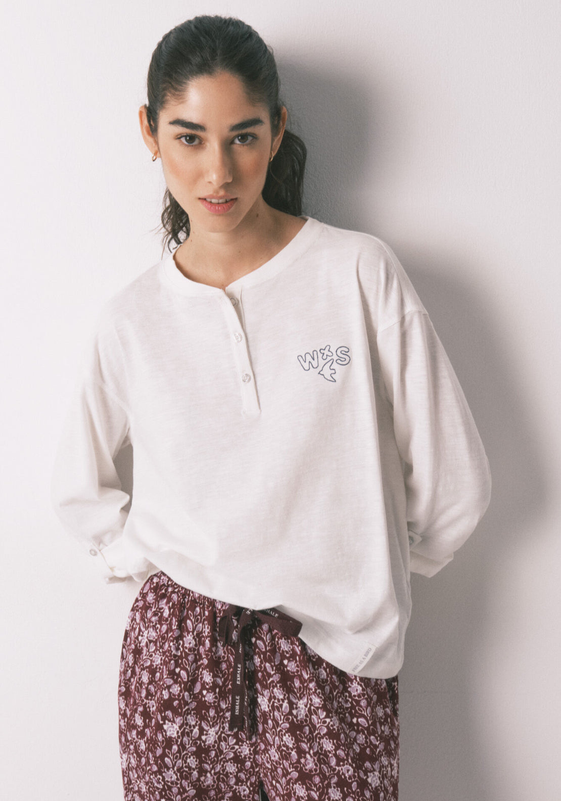 100% Cotton Long Sleeve T-Shirt - Ivory