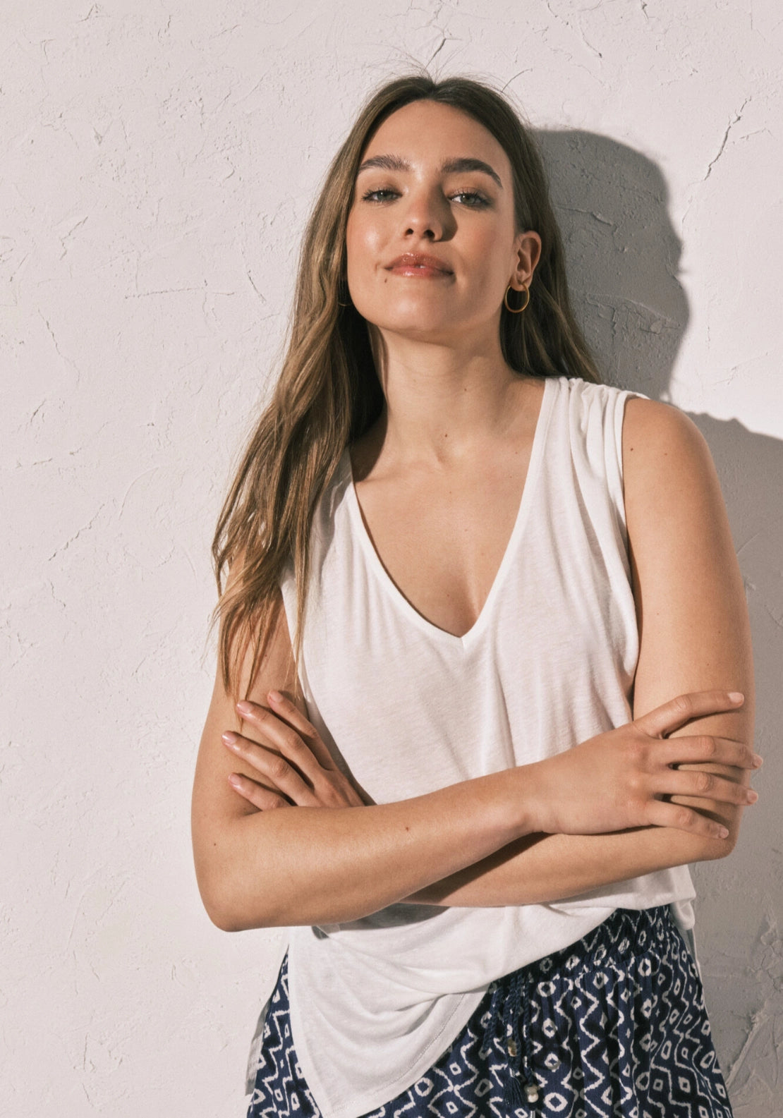 Sleeveless Loose Pyjama Top - White