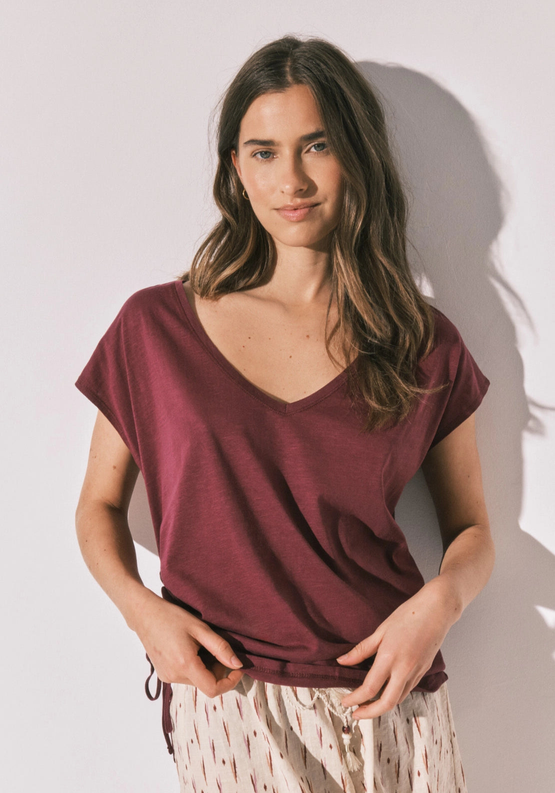 Ruched Pyjama Top - Wine