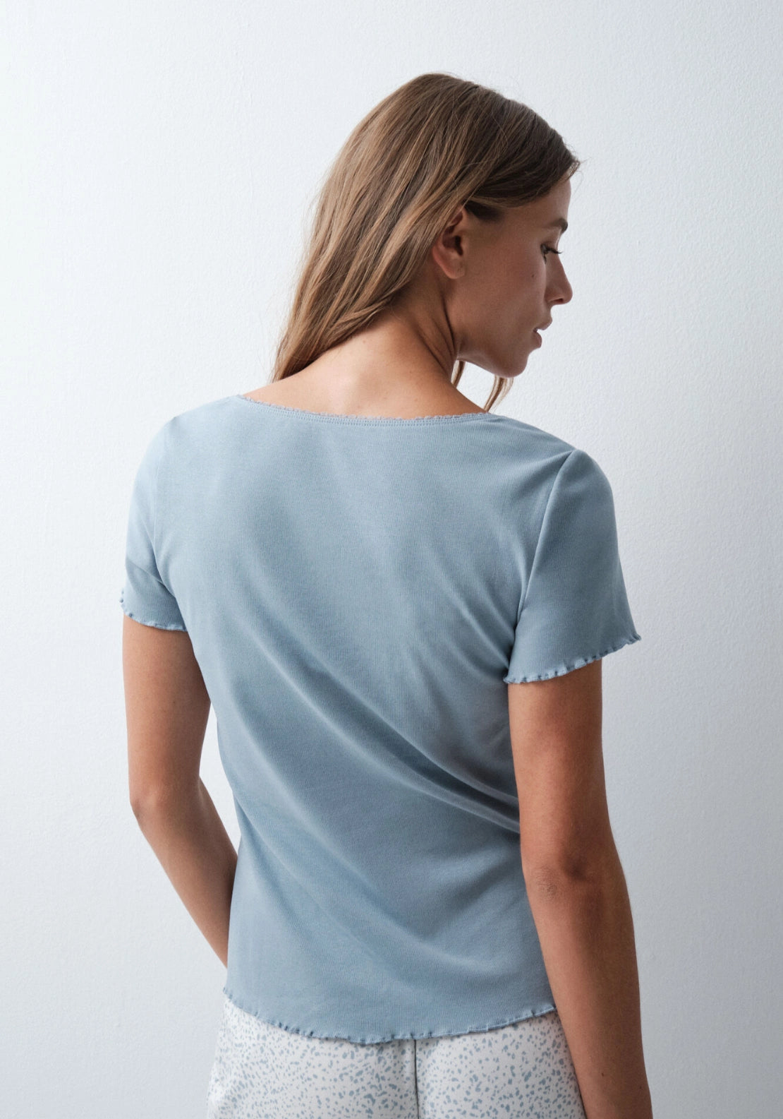 Cotton Short Sleeve Pyjama Top - Blue