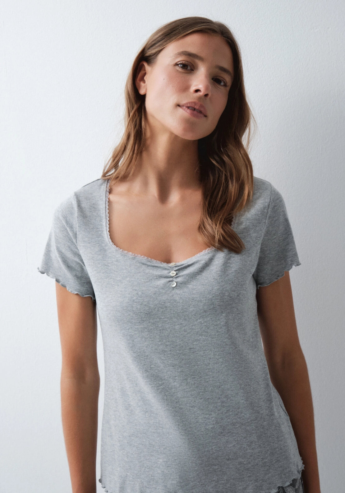 Cotton Short Sleeve Top - Grey