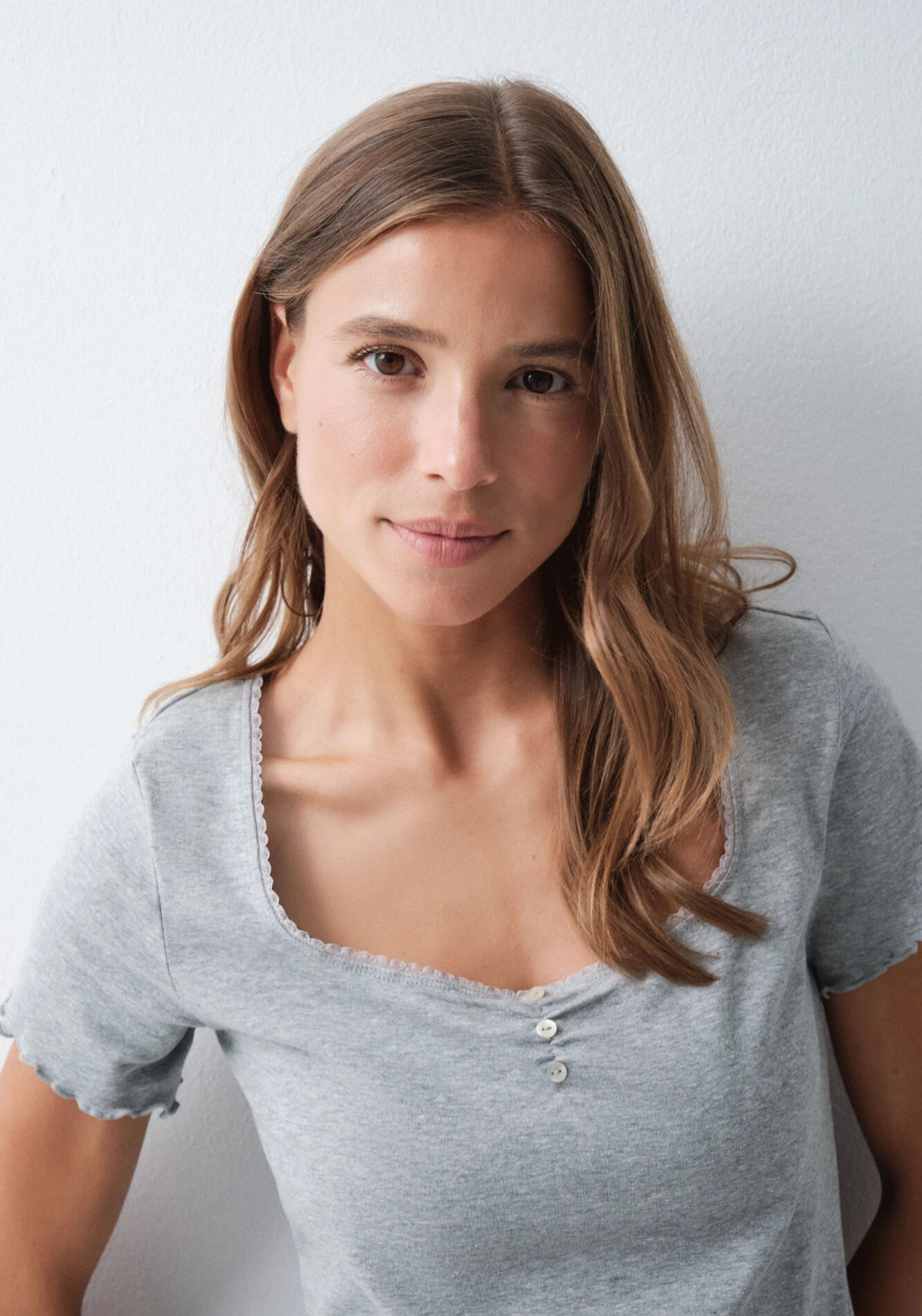 Cotton Short Sleeve Top - Grey
