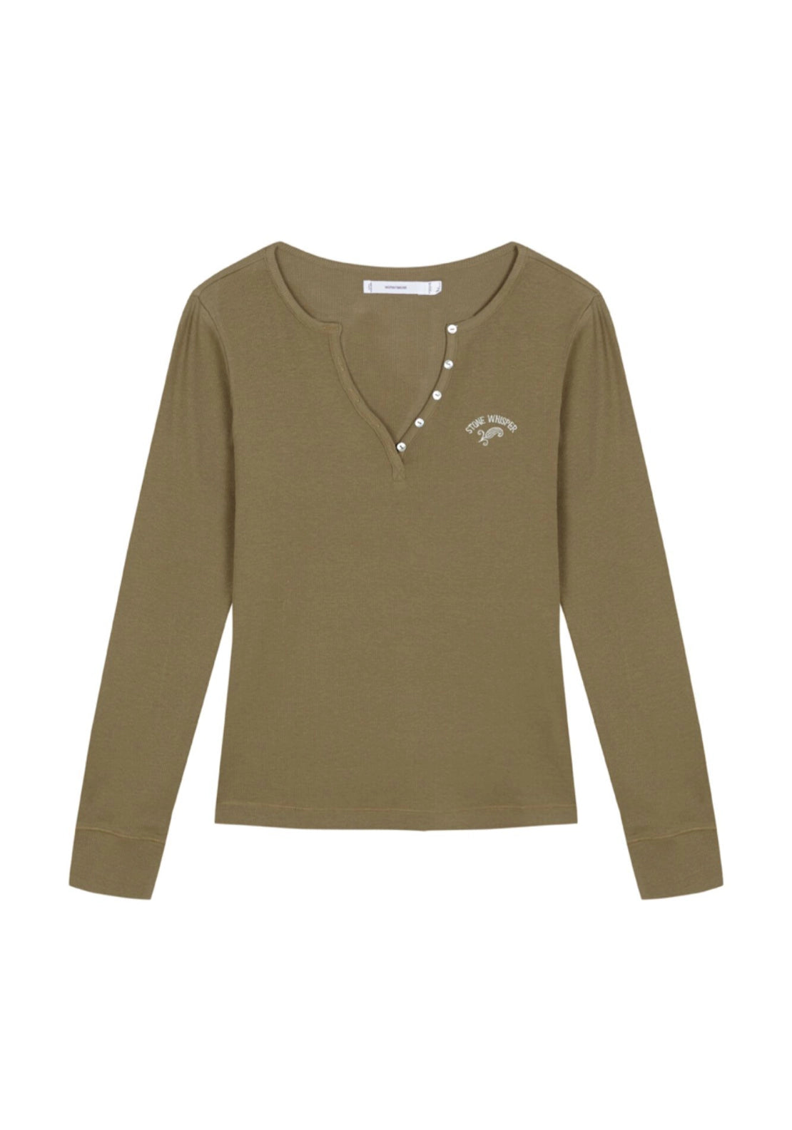 Green Cotton Long Sleeve T-Shirt - Medium Khaki