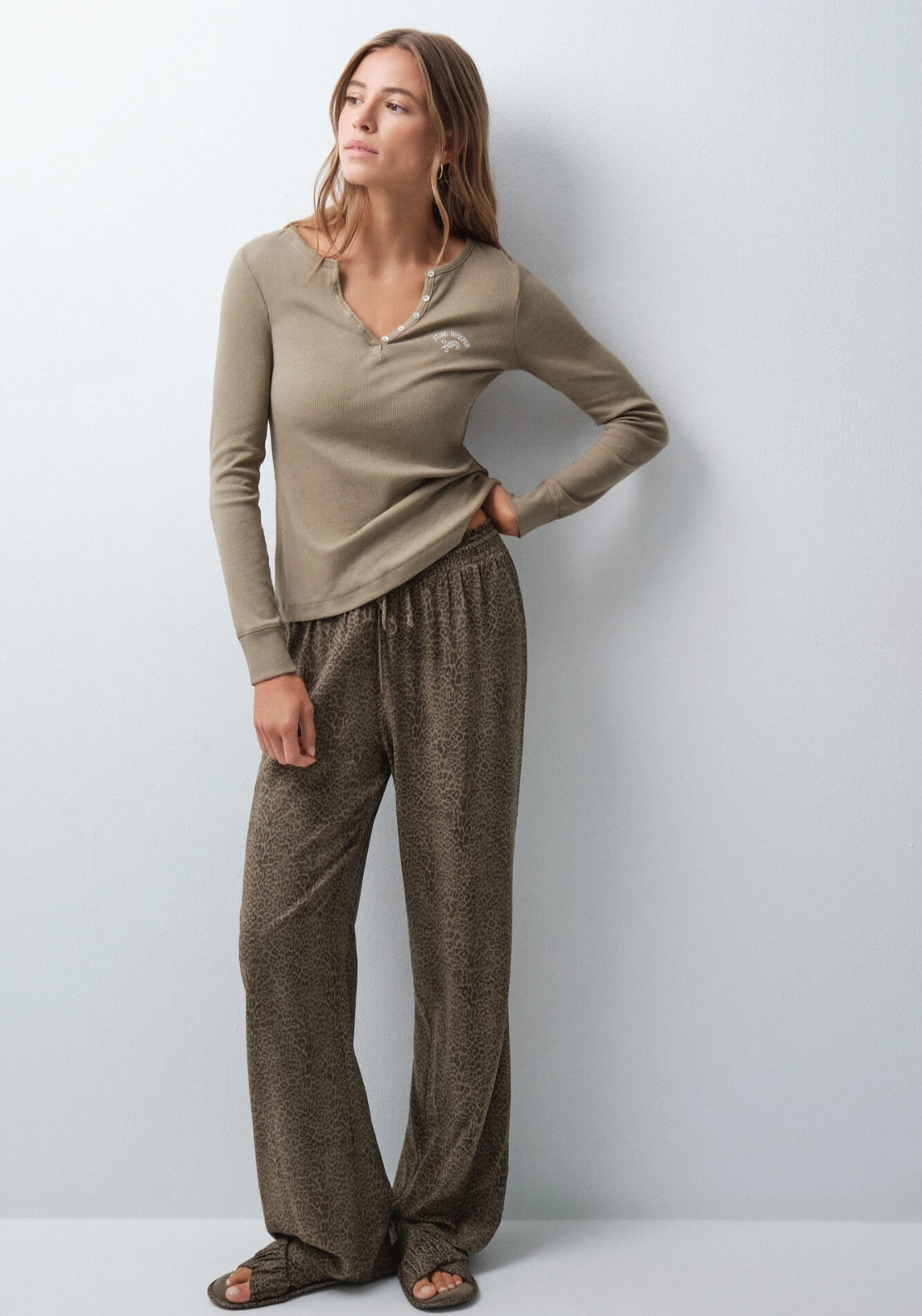 Green Cotton Long Sleeve T-Shirt - Medium Khaki