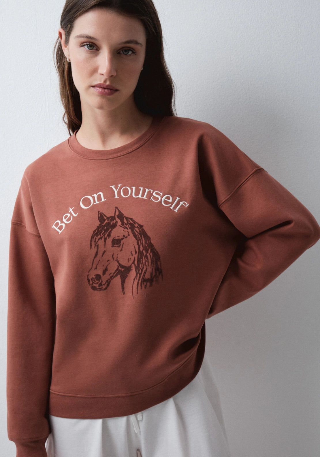 Brown Cotton Horse Sweatshirt - Brown