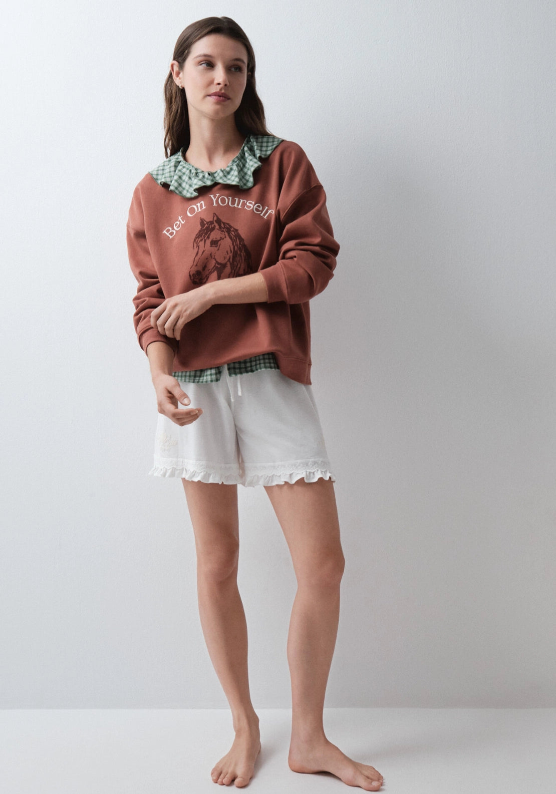 Brown Cotton Horse Sweatshirt - Brown