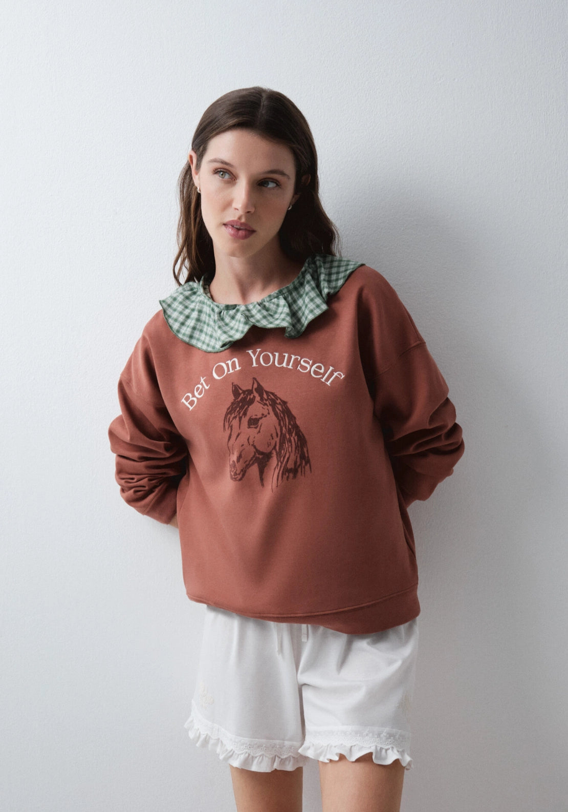 Brown Cotton Horse Sweatshirt - Brown