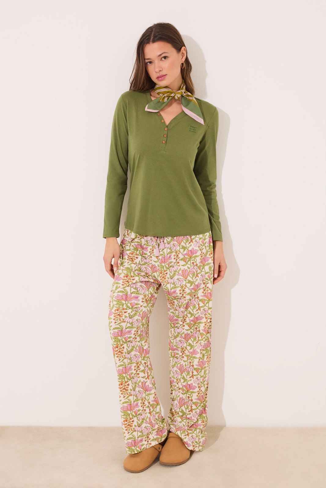 Womensecret Long sleeve t T-shirt 100% cotton green - Green 2 Shaws Department Stores