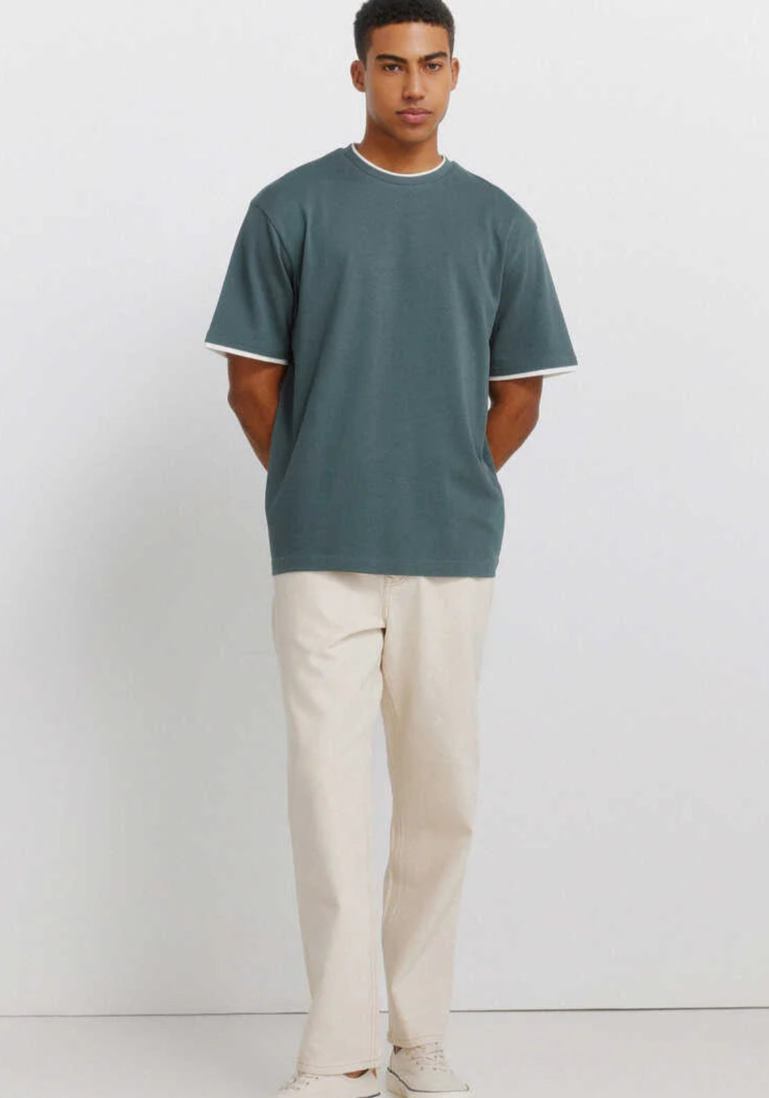 Springfield Boxy Double Neck T-Shirt - Blue 4 Shaws Department Stores