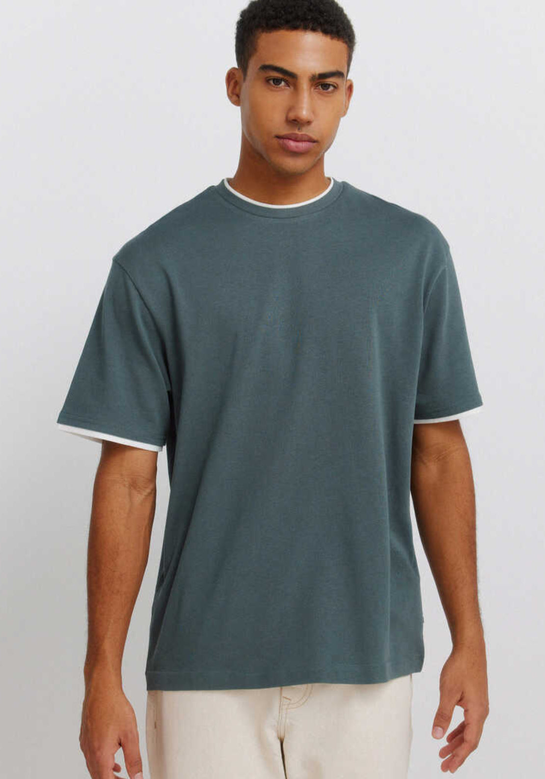 Springfield Boxy Double Neck T-Shirt - Blue 1 Shaws Department Stores