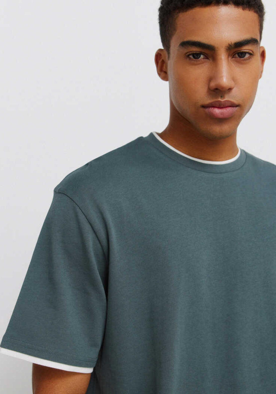 Springfield Boxy Double Neck T-Shirt - Blue 3 Shaws Department Stores