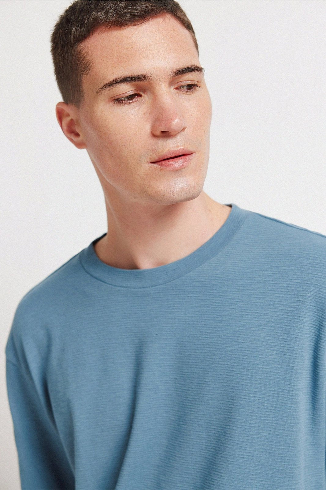 Short Sleeve Textured T-Shirt - Blue