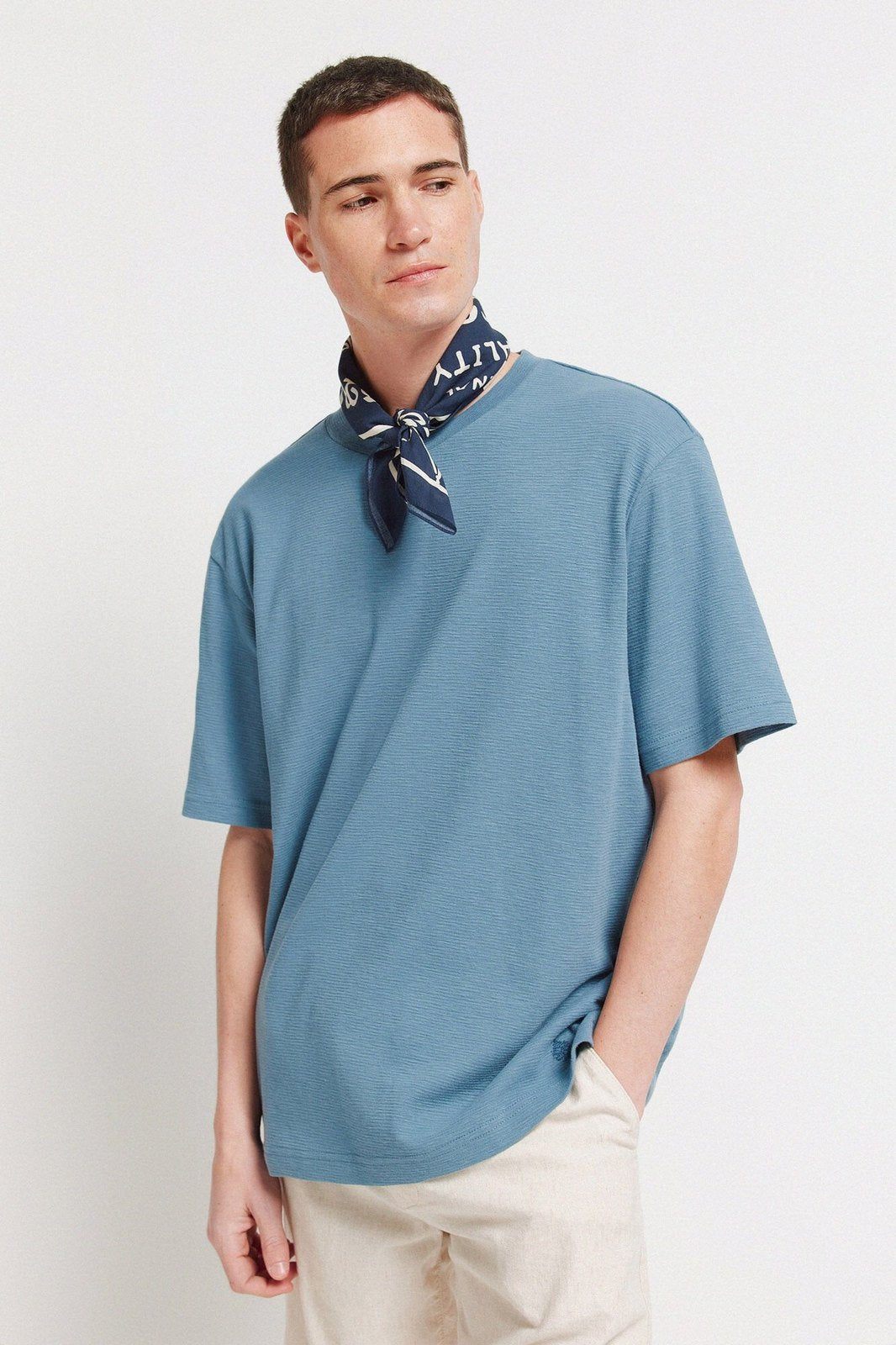 Short Sleeve Textured T-Shirt - Blue