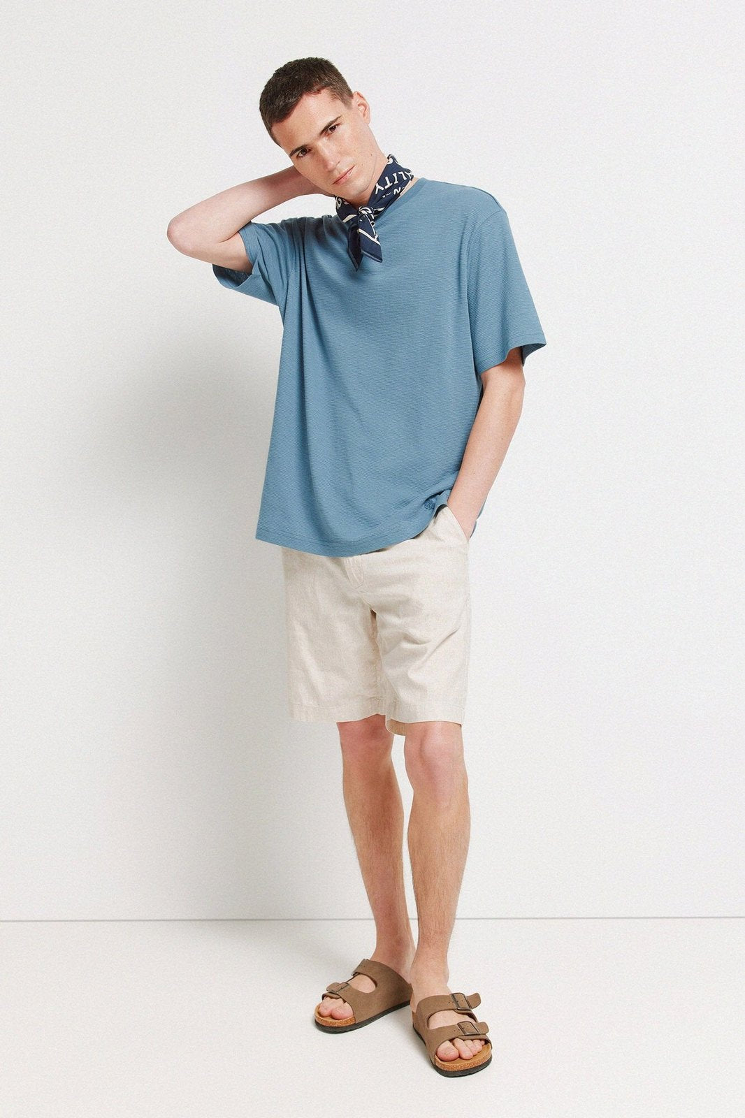 Short Sleeve Textured T-Shirt - Blue