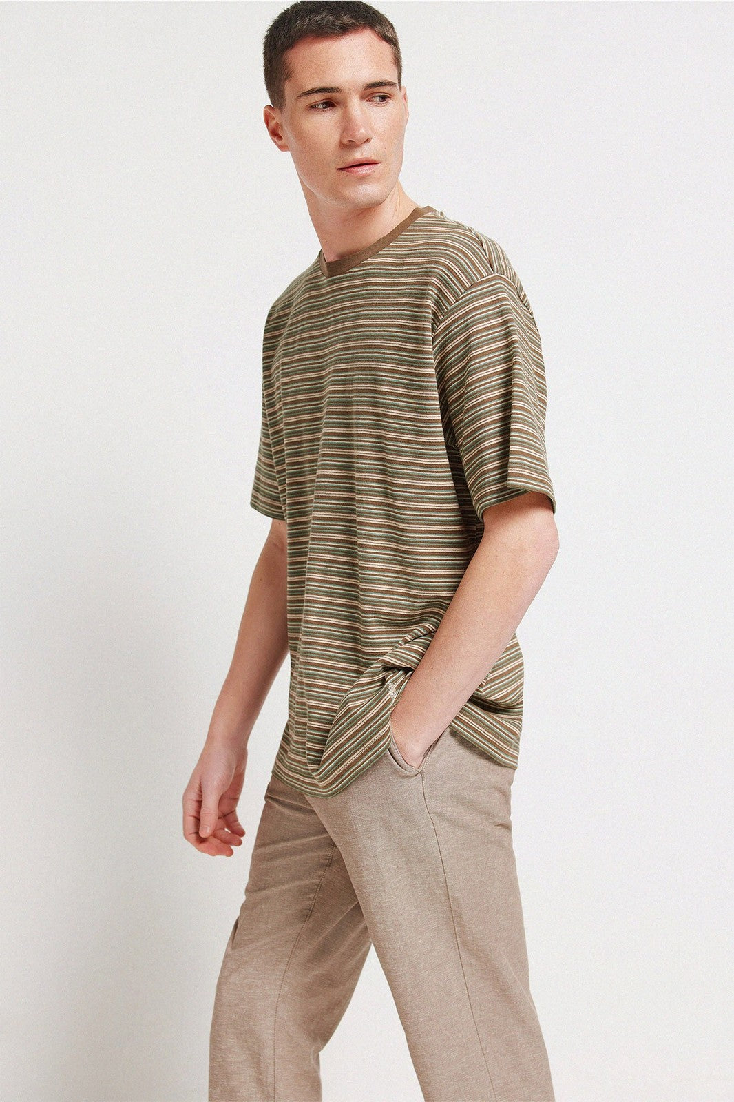 Short Sleeve Stripe T-Shirt - Brown
