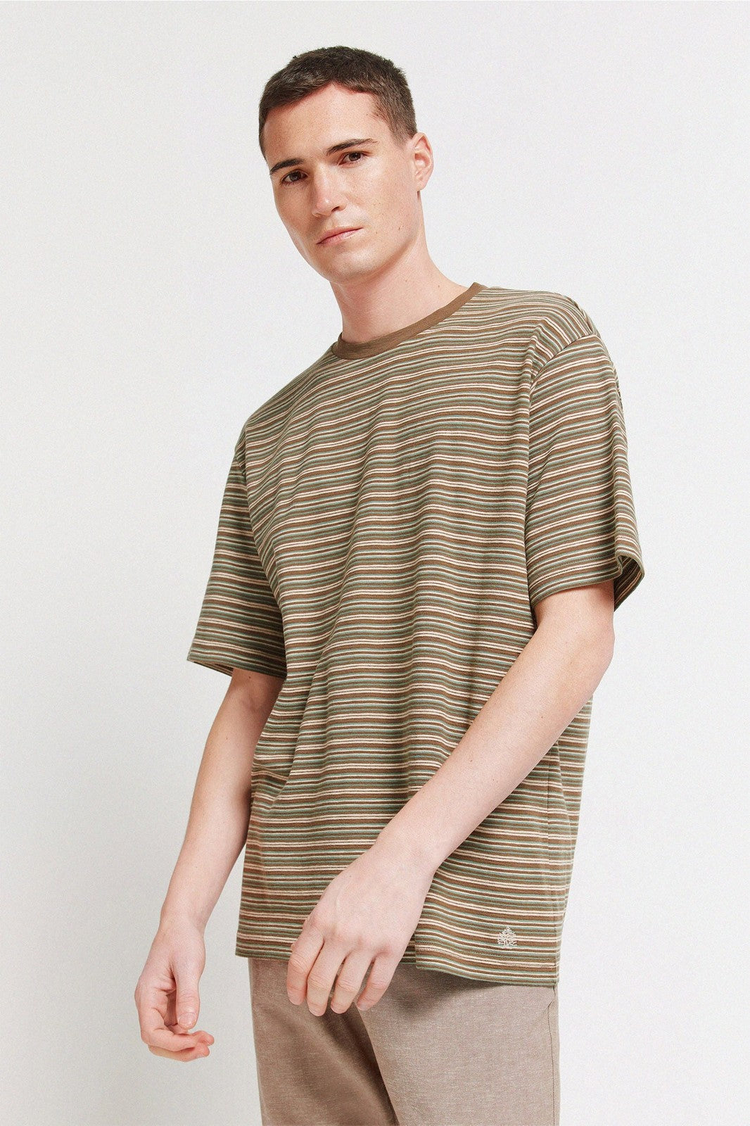 Short Sleeve Stripe T-Shirt - Brown