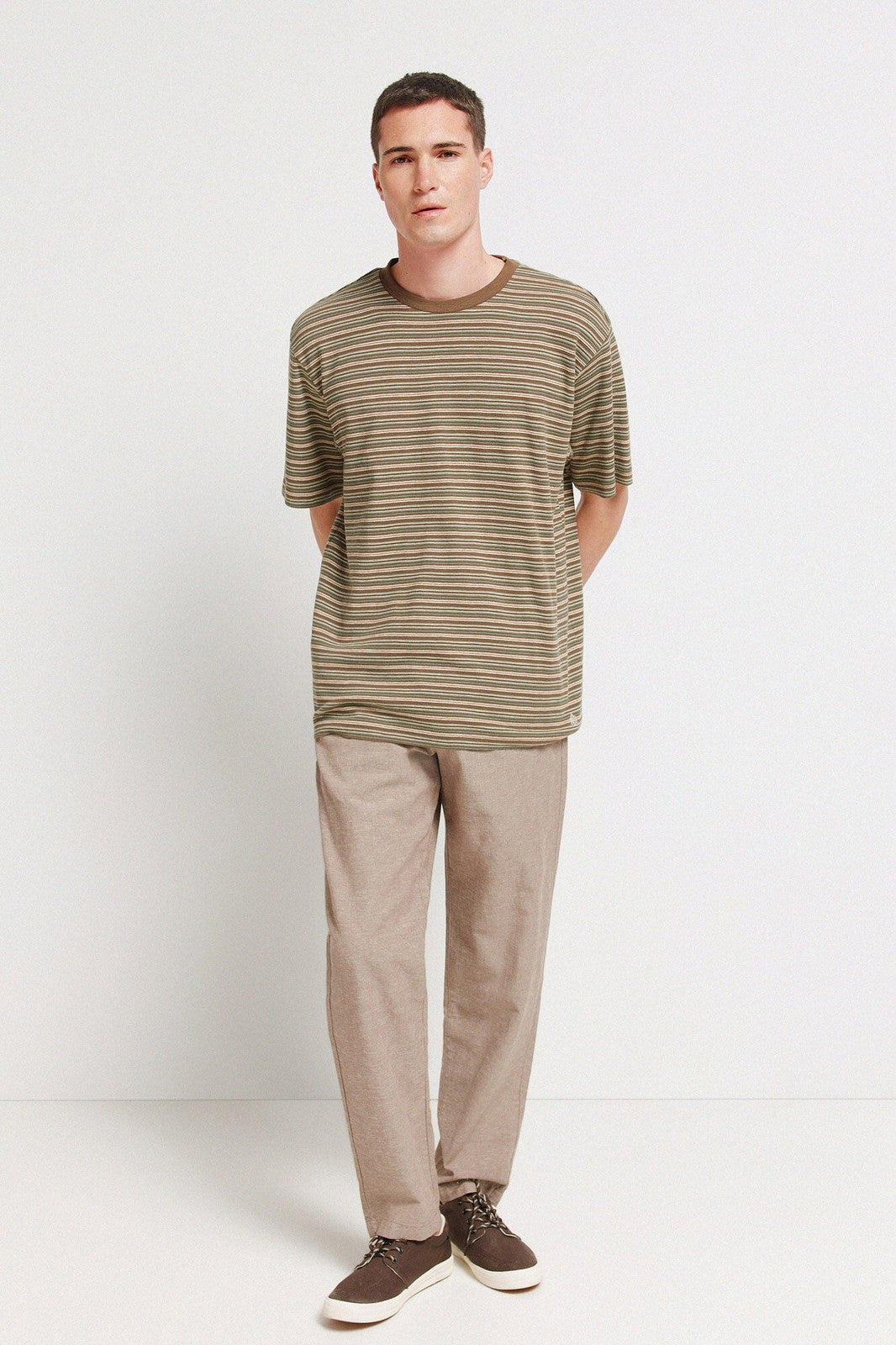 Short Sleeve Stripe T-Shirt - Brown
