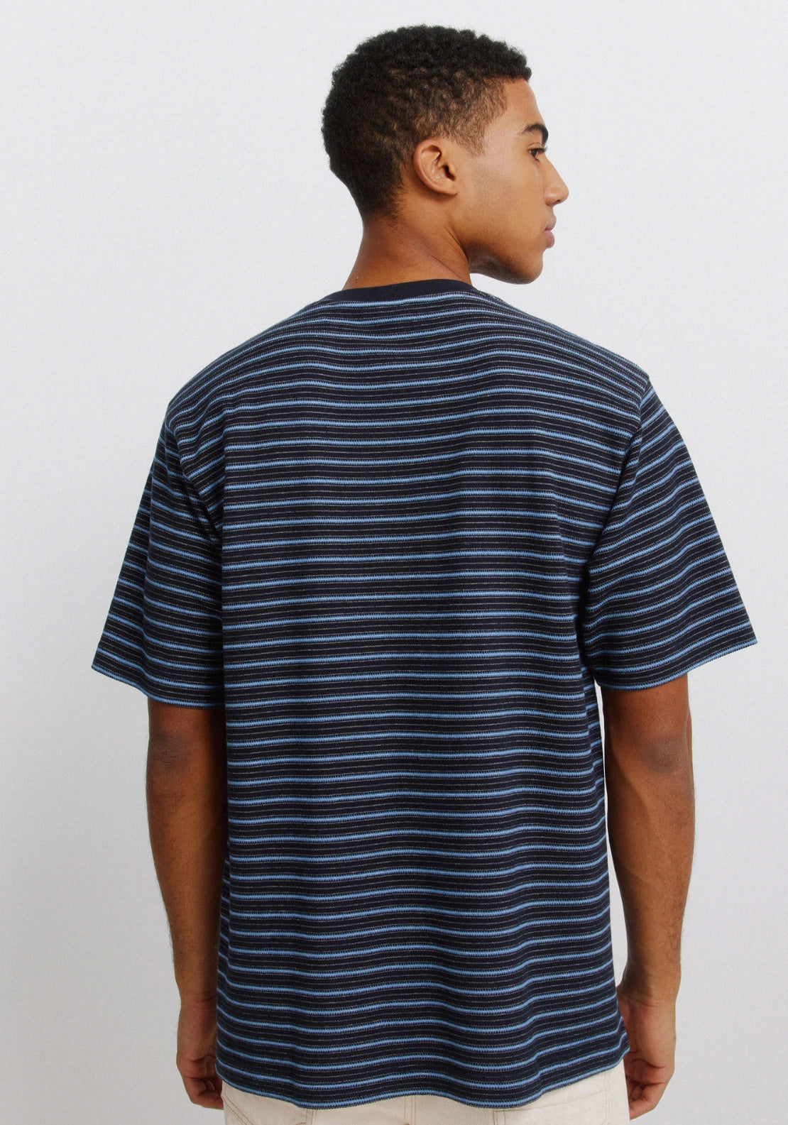 100% Cotton Pique Striped T-Shirt - Blue