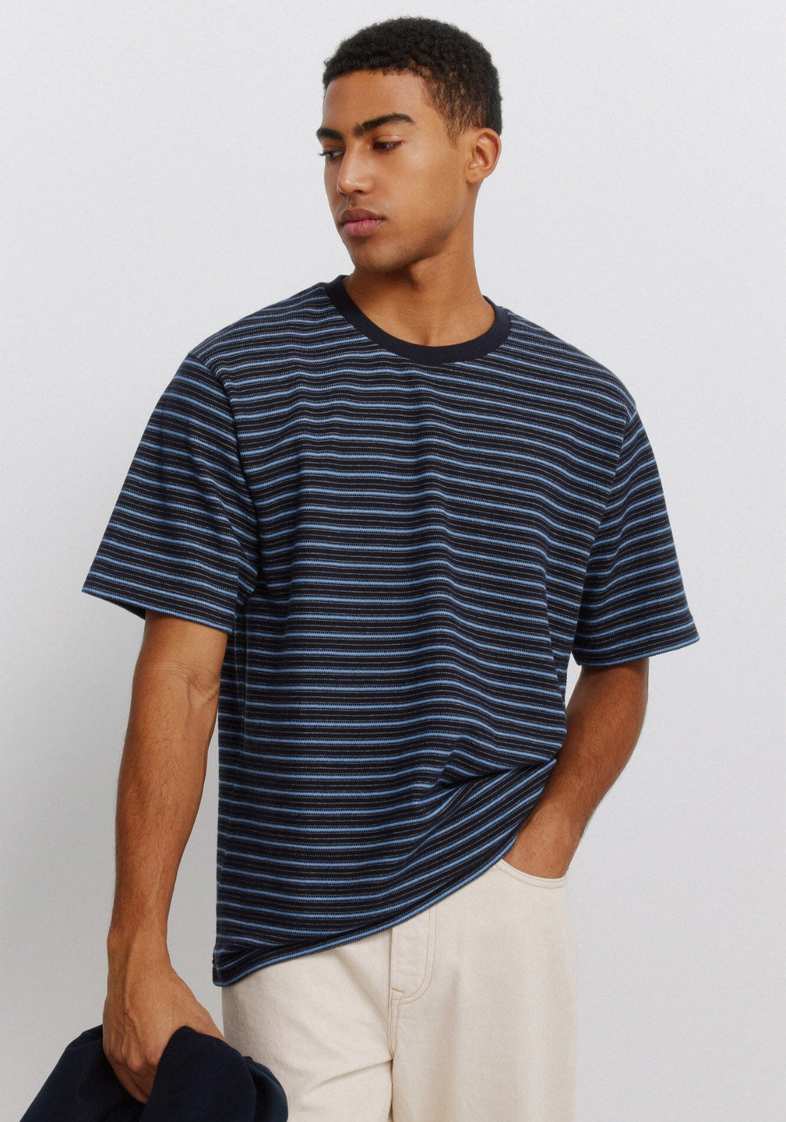 100% Cotton Pique Striped T-Shirt - Blue