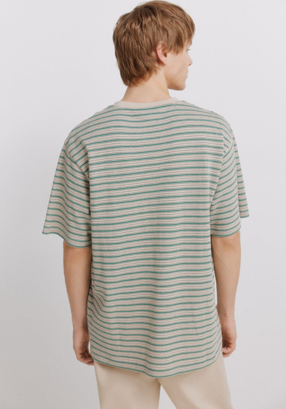 100% Cotton Pique Striped T-Shirt - Beige