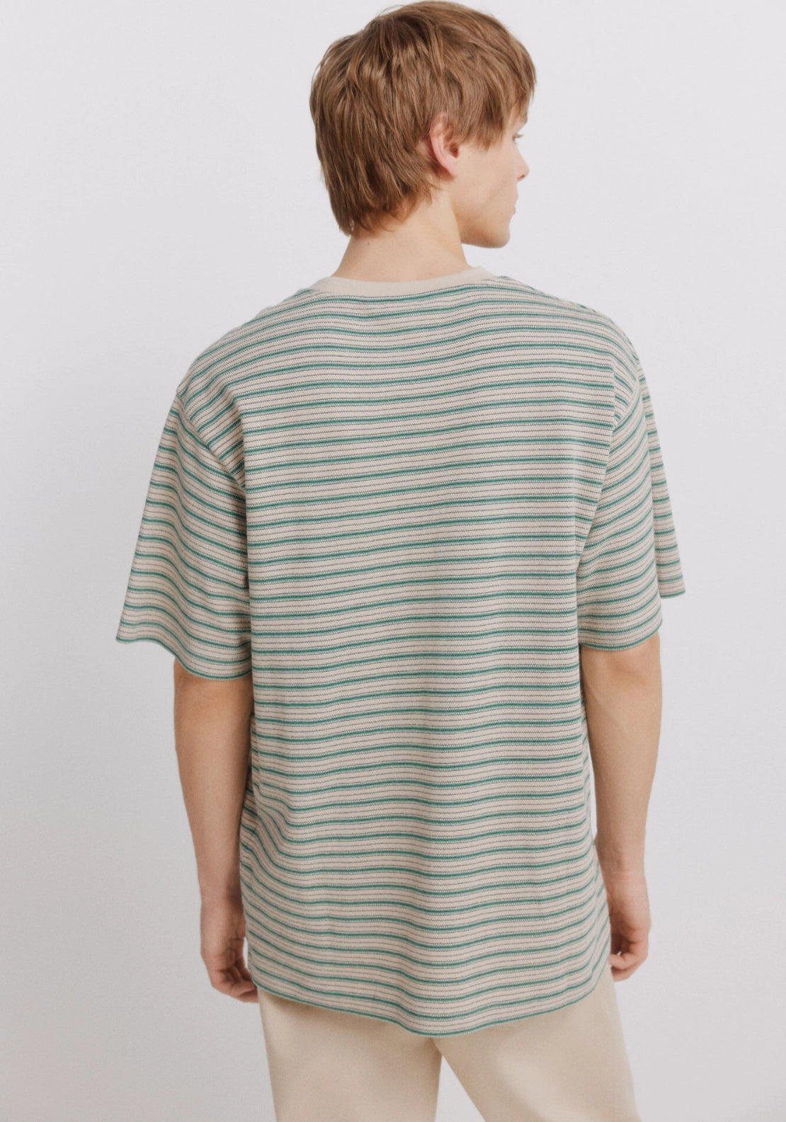 100% Cotton Pique Striped T-Shirt - Beige