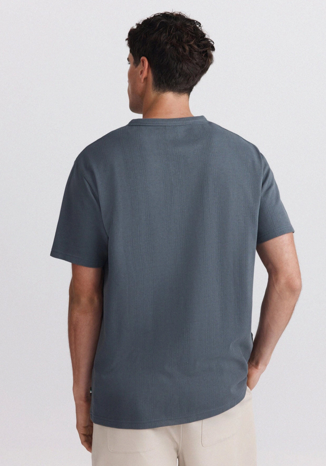 Pique Mandarin Collar Tee - Blue
