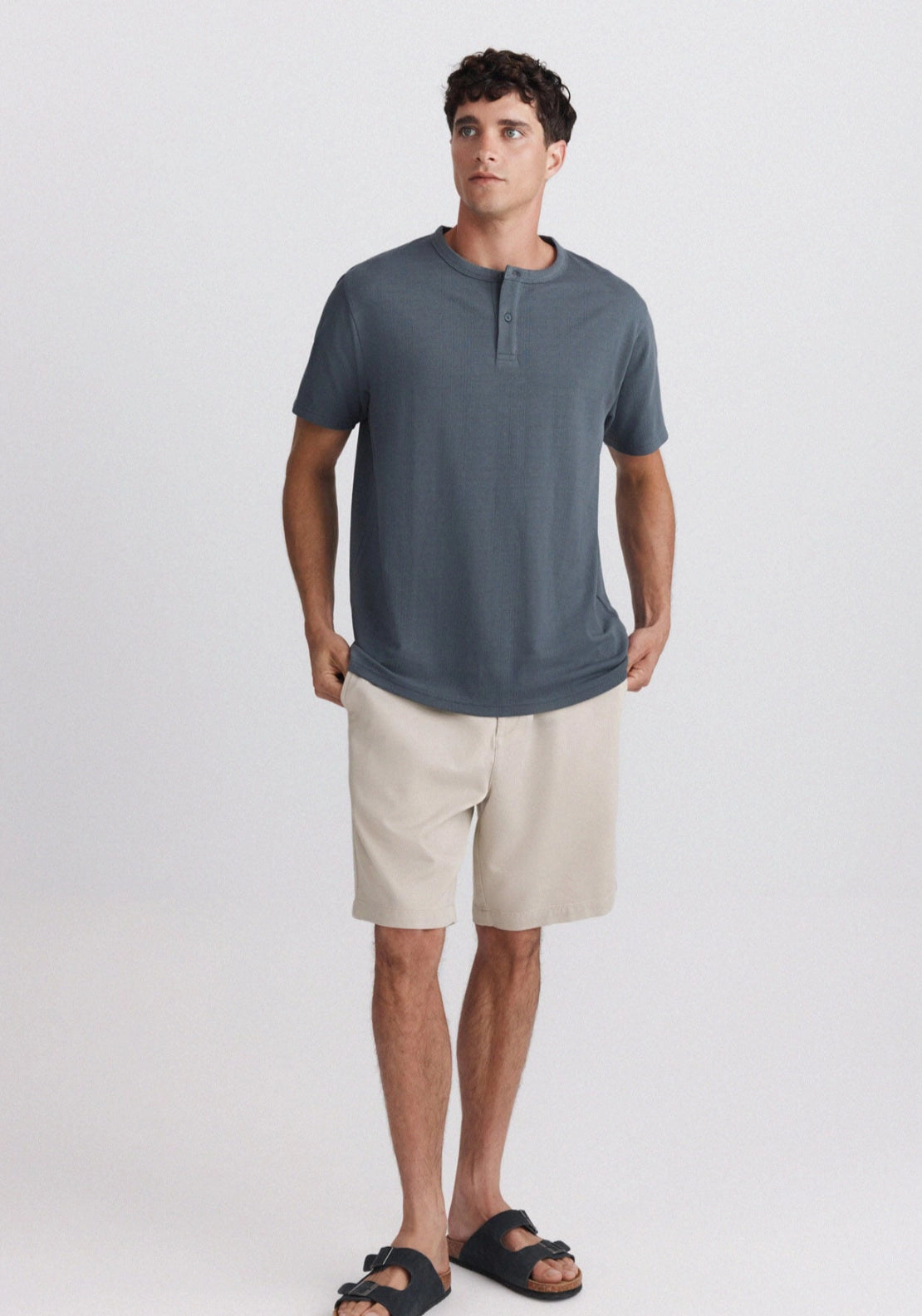 Pique Mandarin Collar Tee - Blue