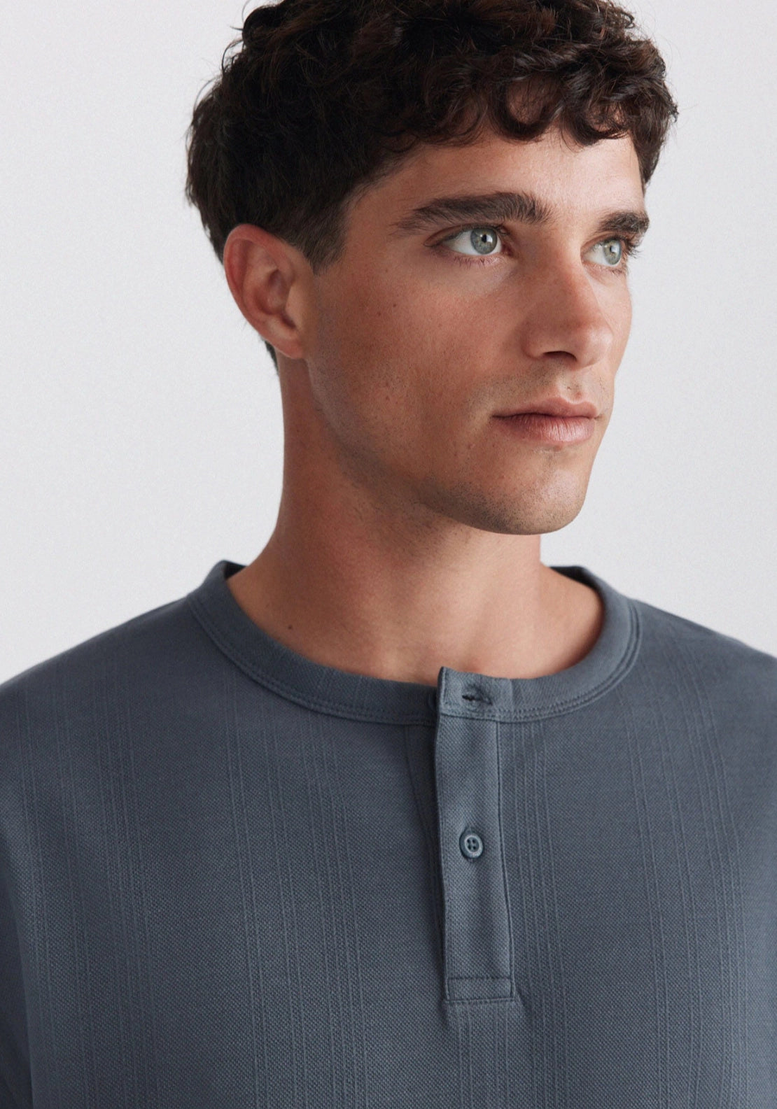 Pique Mandarin Collar Tee - Blue