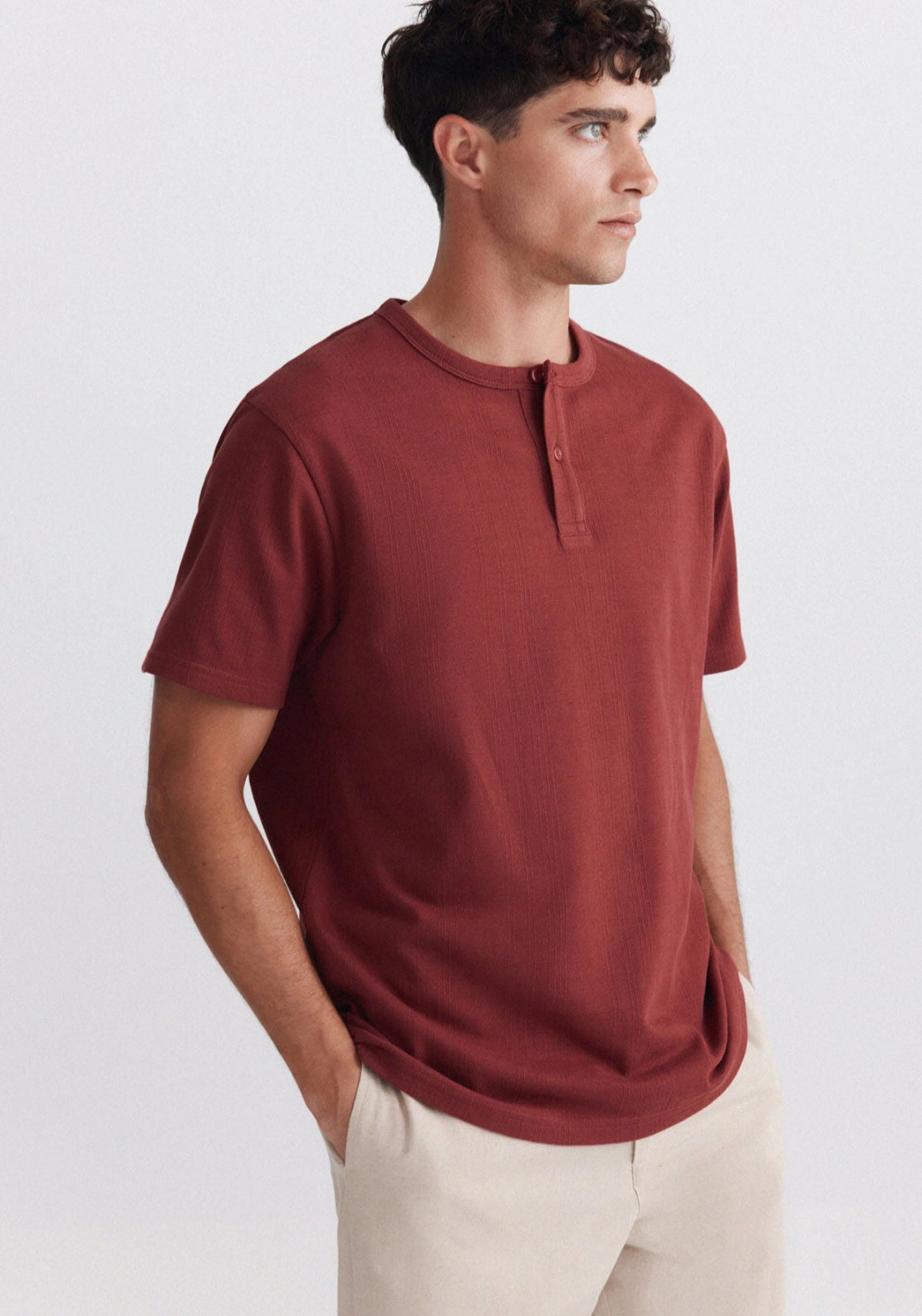 Pique Mandarin Collar Tee - Orange