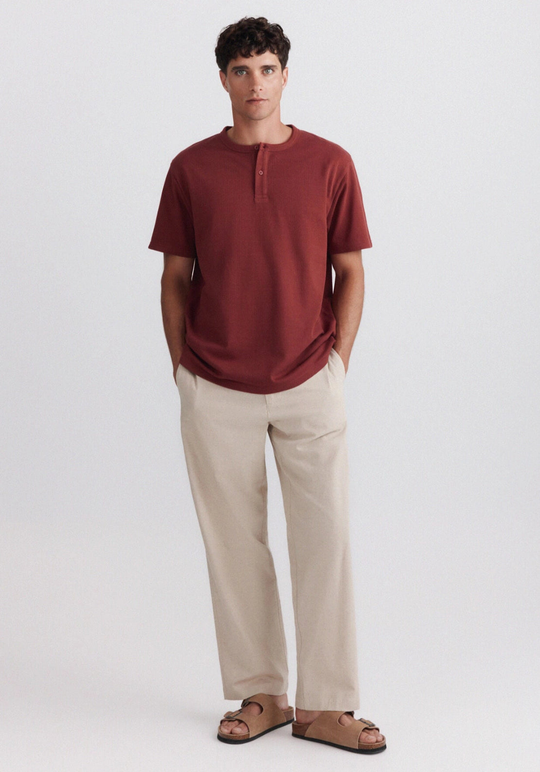 Pique Mandarin Collar Tee - Orange