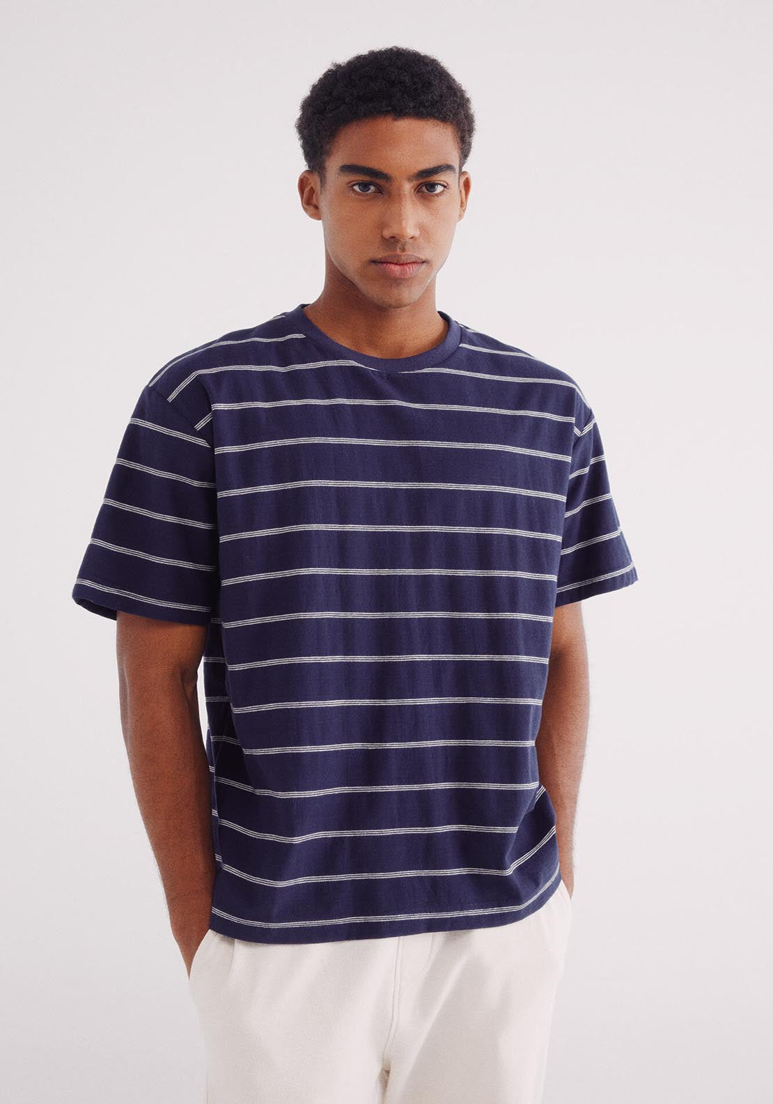 Springfield Striped Slub Cotton T-Shirt - Blue 1 Shaws Department Stores