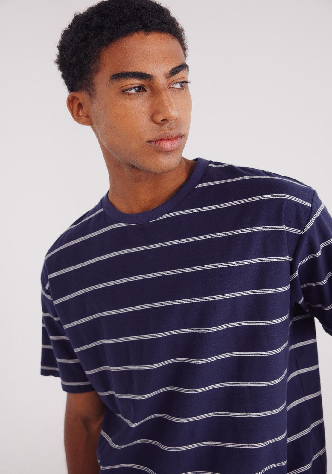 Springfield Striped Slub Cotton T-Shirt - Blue 2 Shaws Department Stores