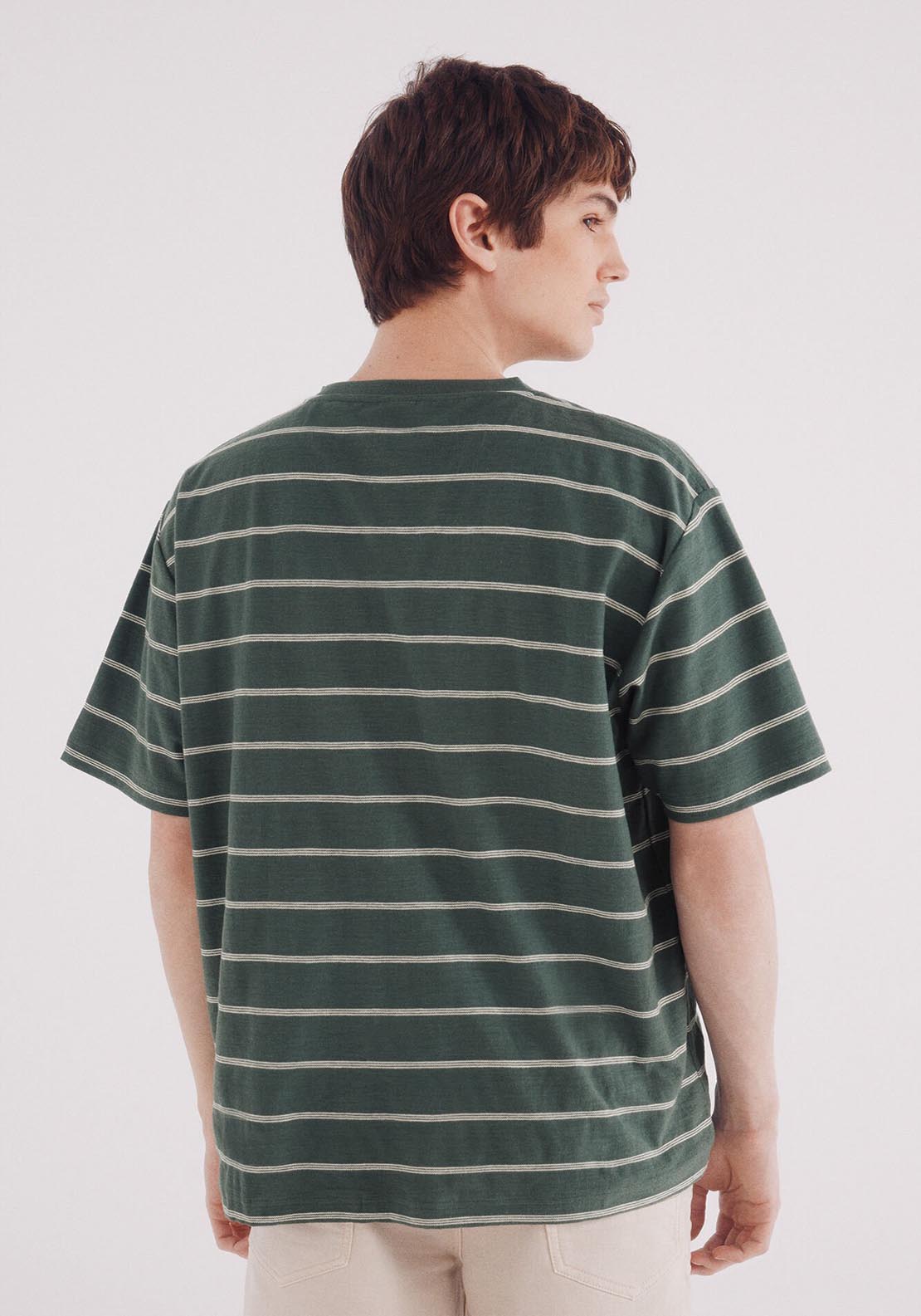 Springfield Striped Slub Cotton T-Shirt - Green 3 Shaws Department Stores